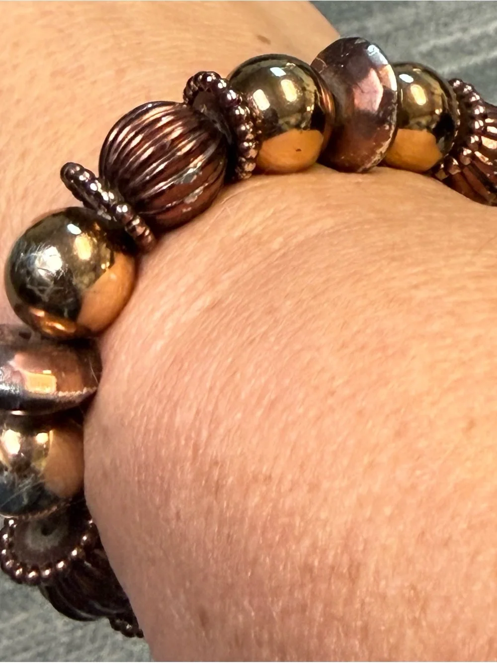Gold and Bronze Beaded Costume Stretch Bracelet